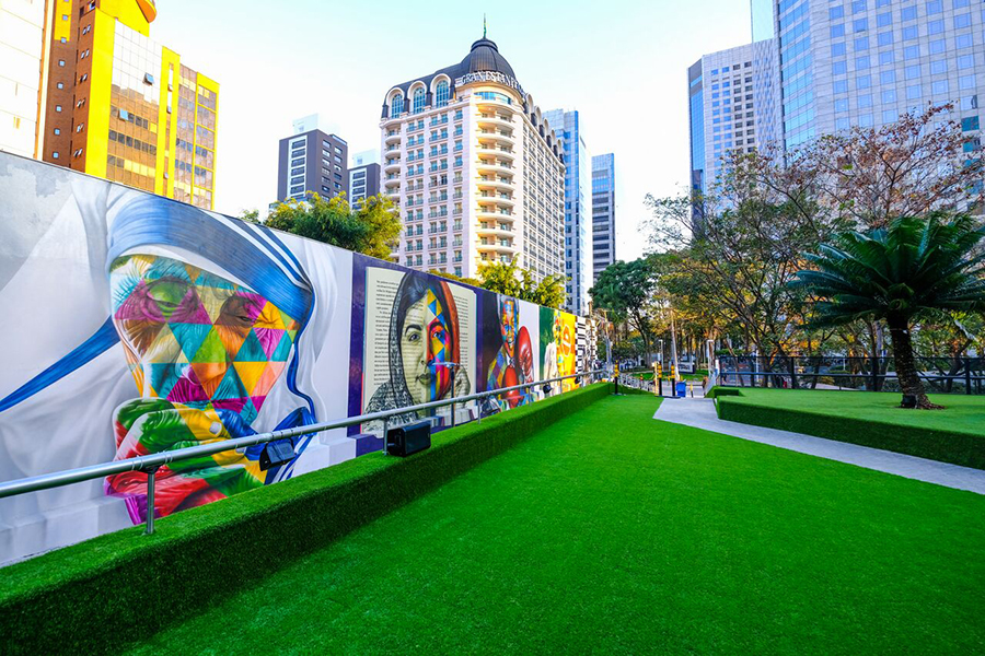 Pré-inauguração do novo mural do Kobra em São Paulo